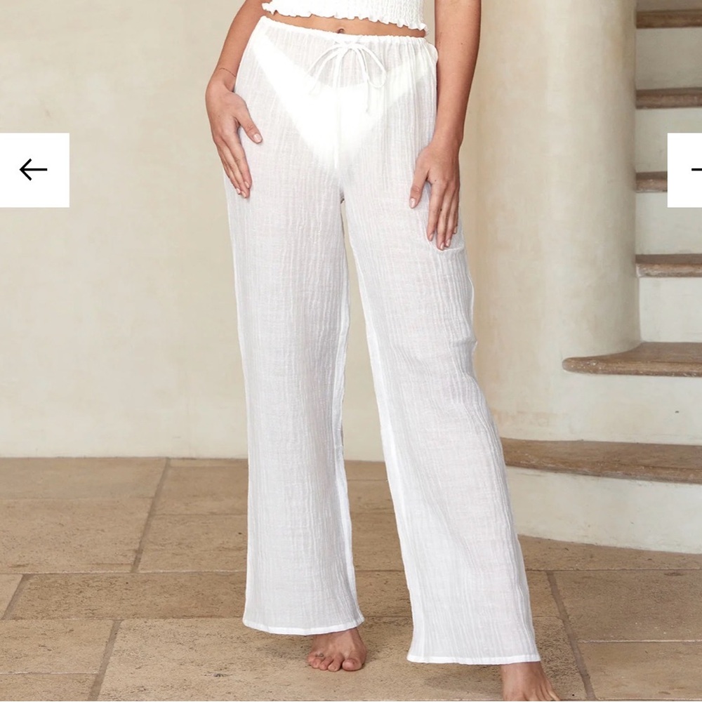 Monday Swimwear Ivory Crinkle Linen Pant